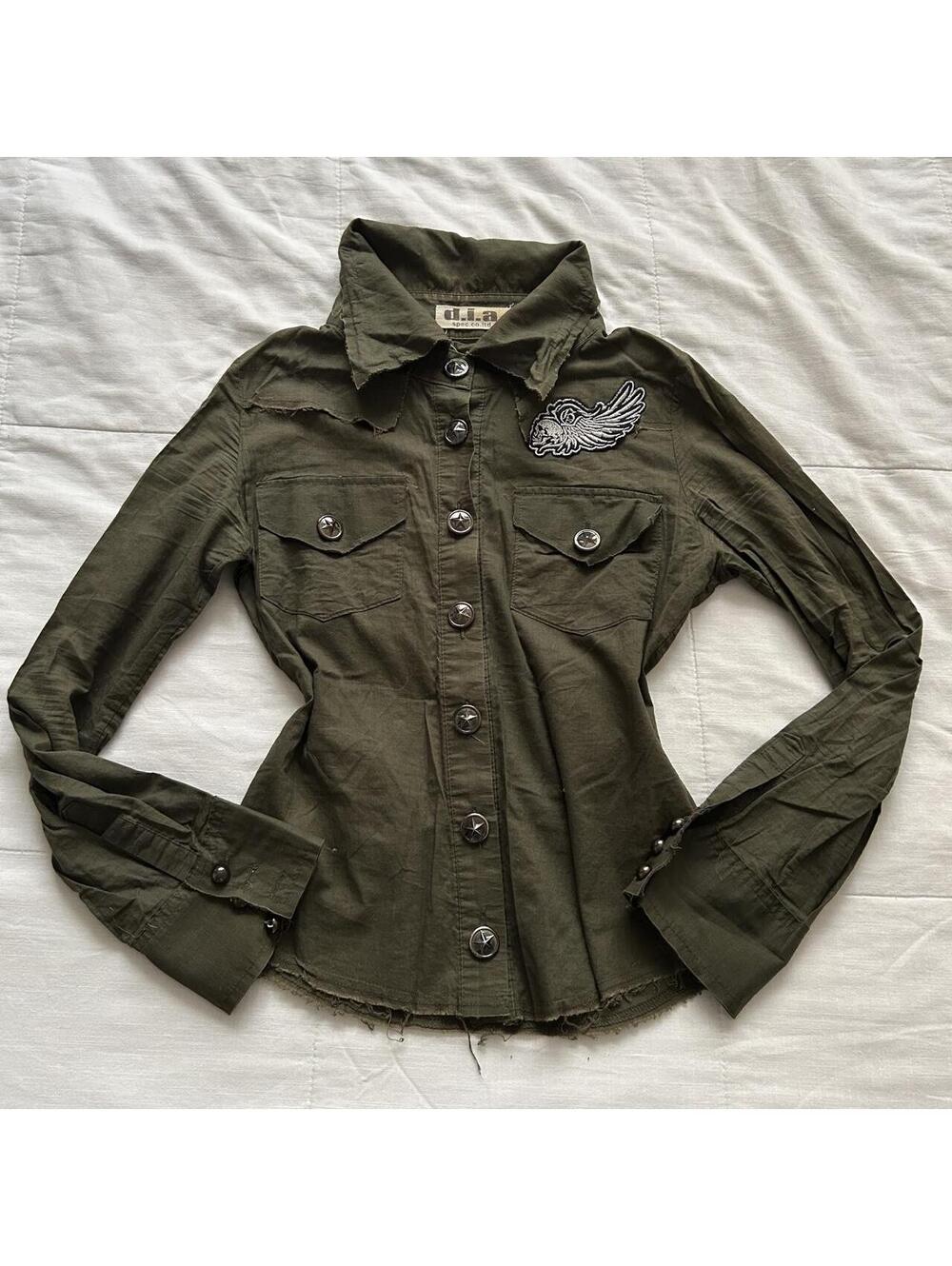 d.i.a. Olive Green Military Shirt Wing Patch Star Hardware Y2K Gyaru